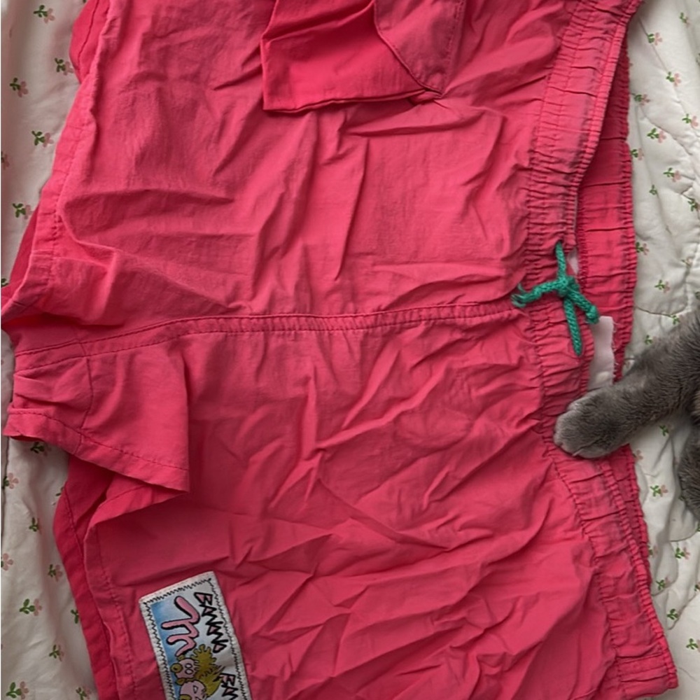 Pink Swim Shorts with Green Drawstring vintage 90s